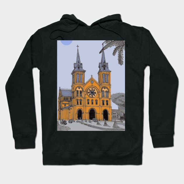 Notre Dame Cathedral of Saigon Vietnam Illustration Hoodie by Wall-Art-Sketch